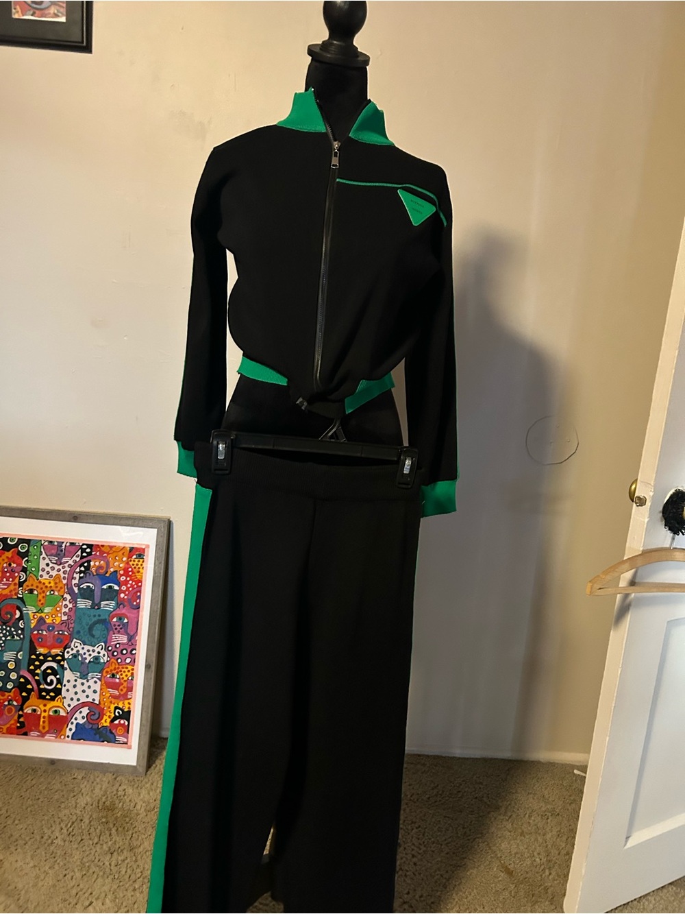 Black & Green Women's Track Pants Jumpsuit Set